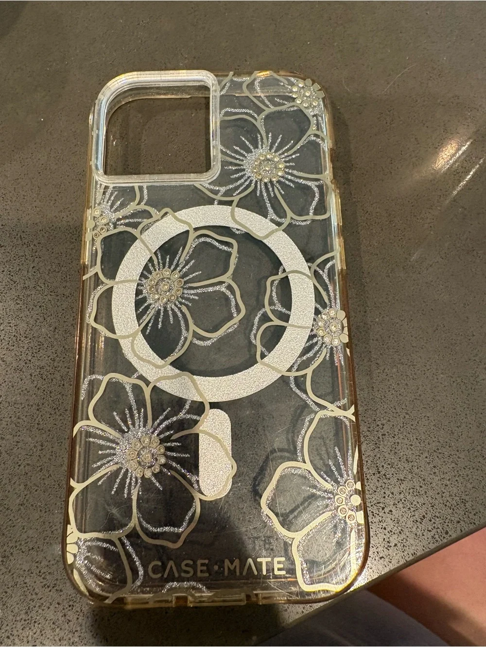 case-mate Clear Floral Glitter Phone Case with Gold Accents and Ring